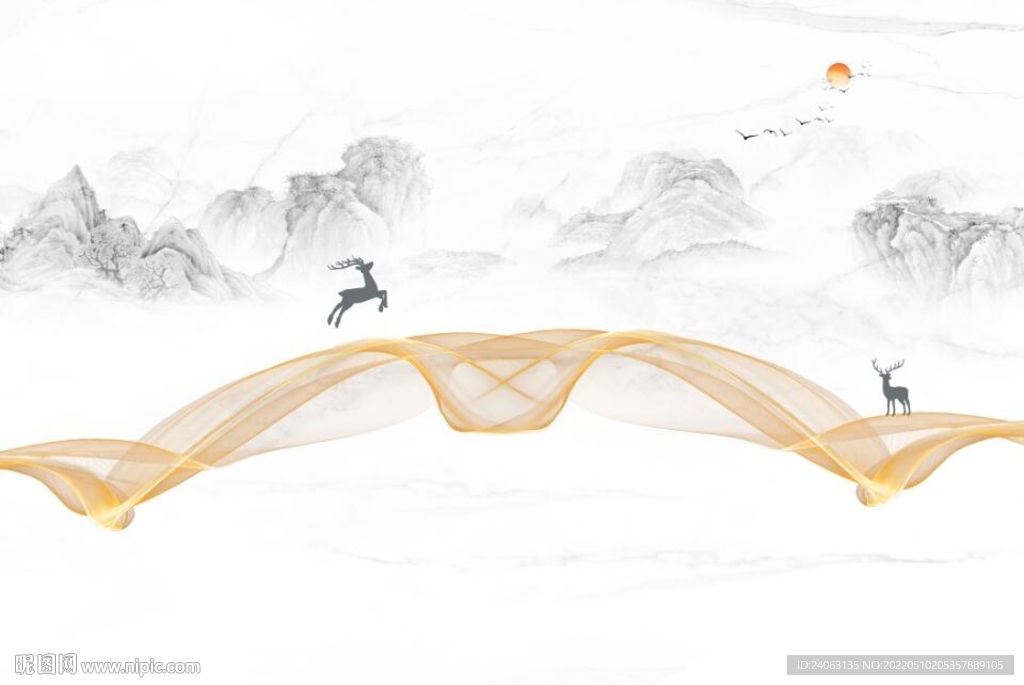 新中式烟雾背景墙