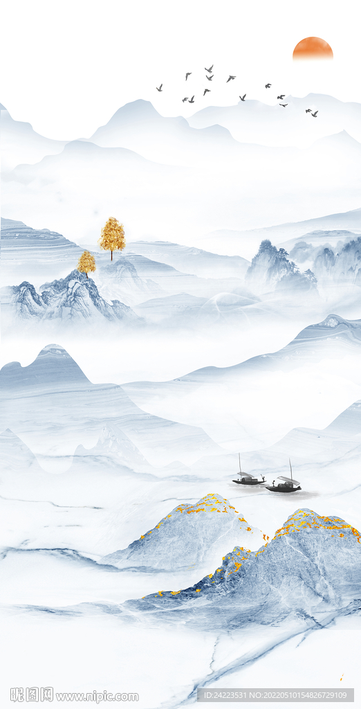 新中式山水玄关电视背景墙