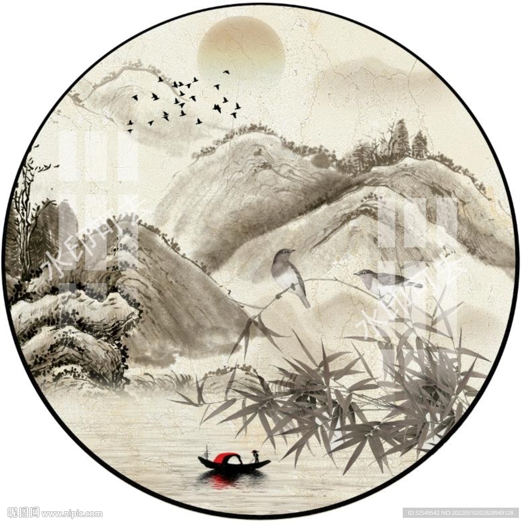 圆形山水画
