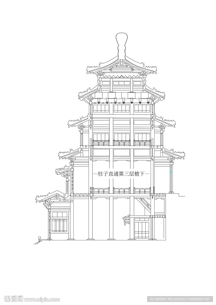 普宁寺大乘阁木构架图