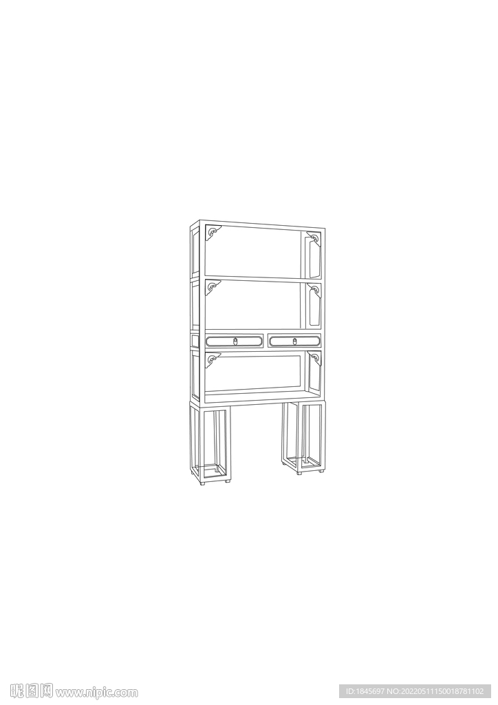 明代三层带屉架格