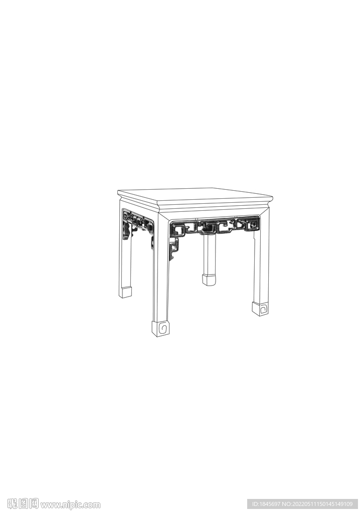 红木攉脚花牙方凳