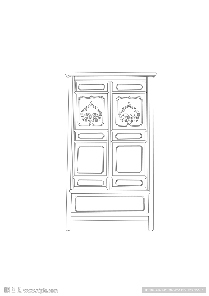 清中晚期黑漆六抹门圆角柜