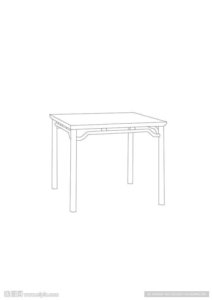 黄花黎无束腰罗锅枨方桌