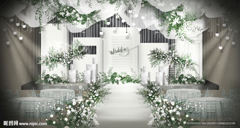 白色秀场风婚礼舞台区效果图