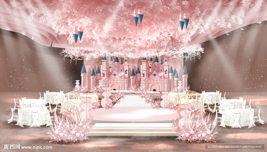 粉色系城堡婚礼舞台区效果图