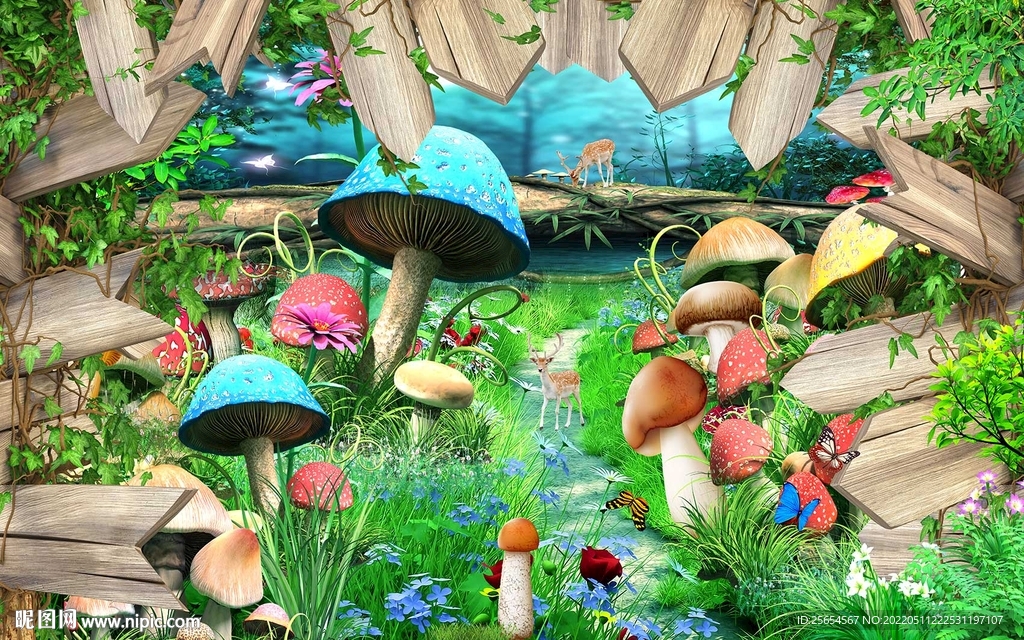 蘑菇屋装饰背景画