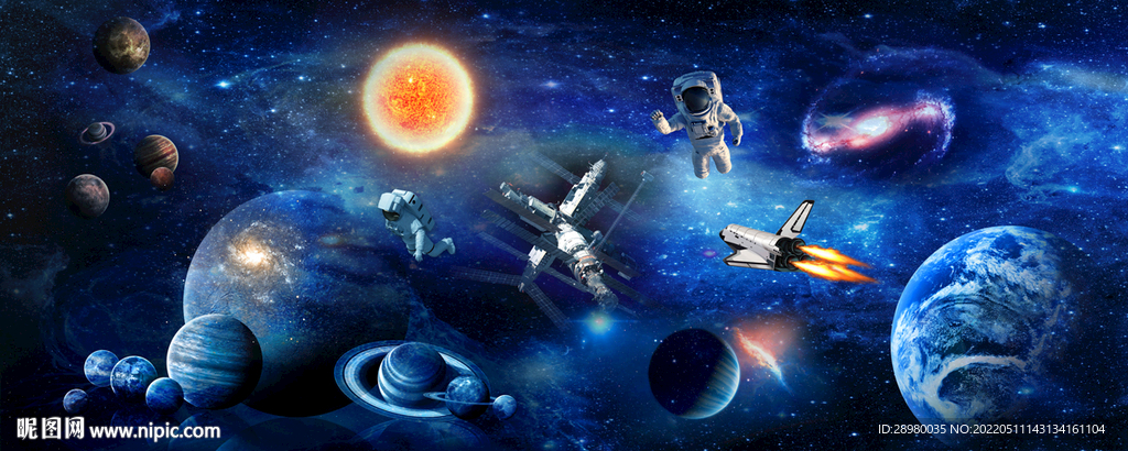 巨幅星空飞船宇航员背景墙