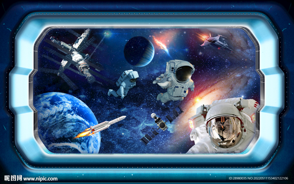 3d太空舱宇航员背景墙