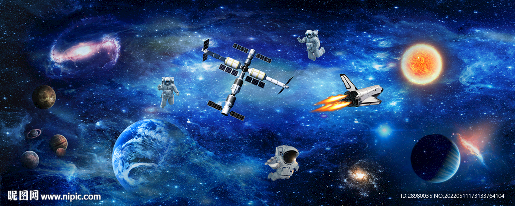 巨幅星空飞船宇航员背景墙