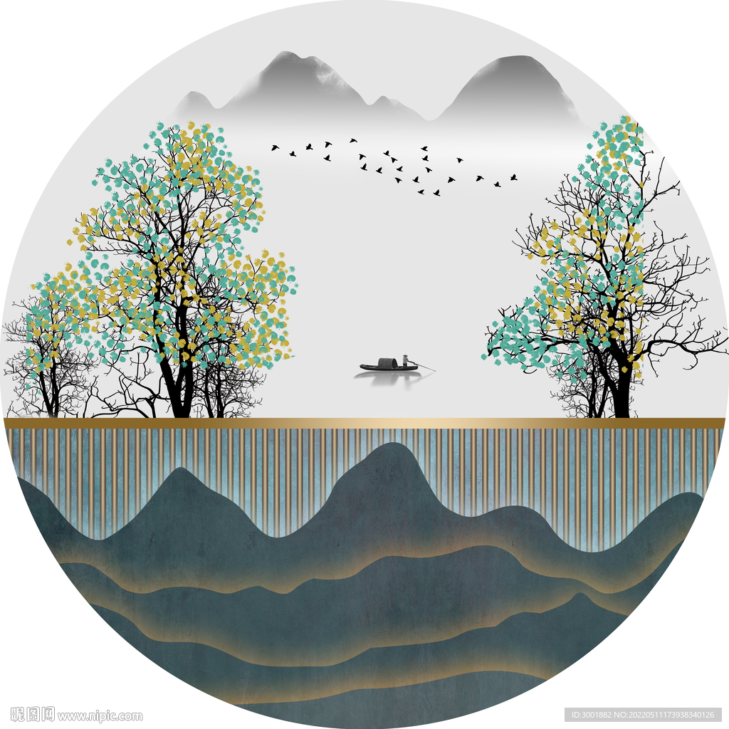 装饰画 水墨山水画 船