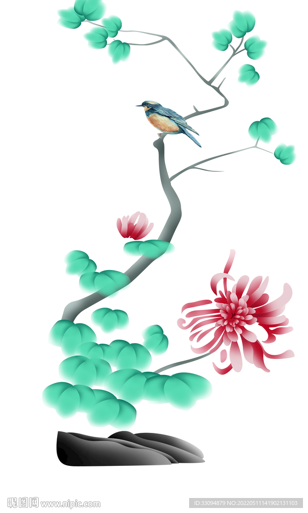 高清分层透明底花鸟打印图