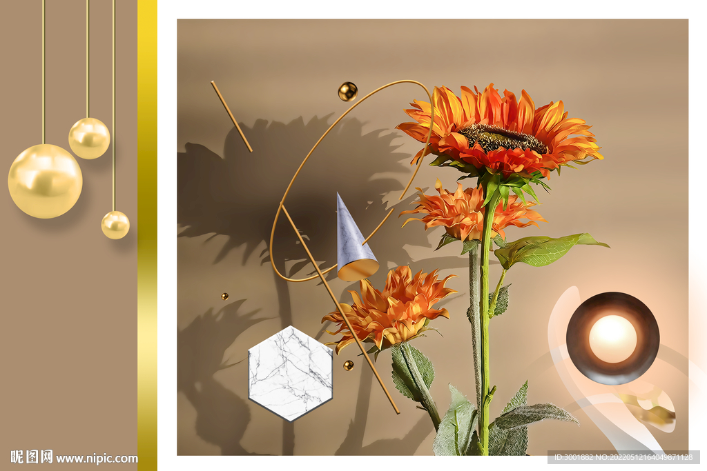 装饰画 菊花 光影画