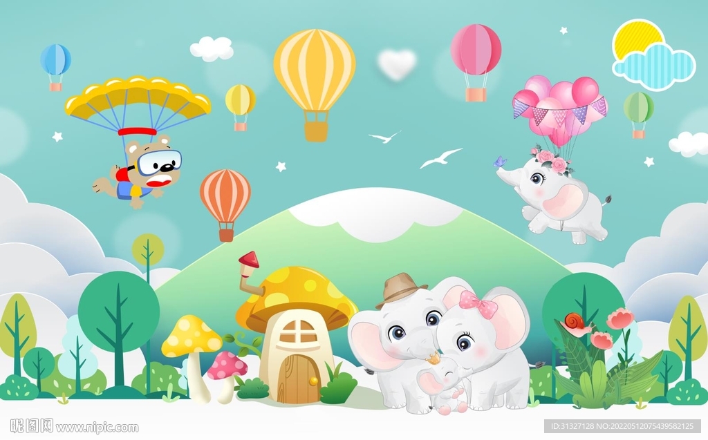 卡通大象亲子背景墙