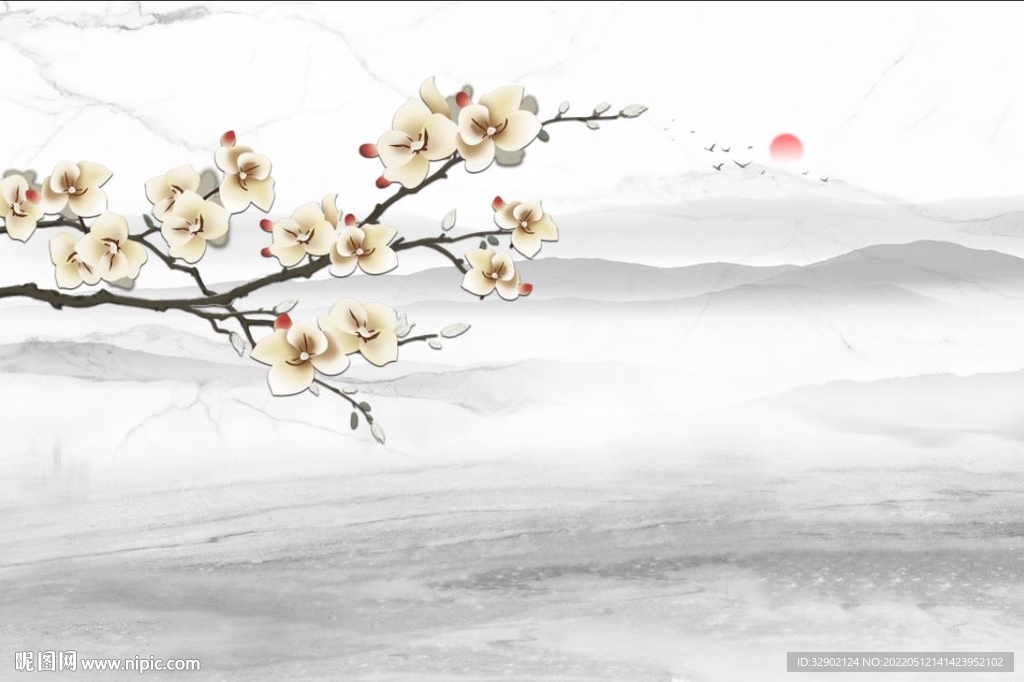 中式山水花鸟背景墙