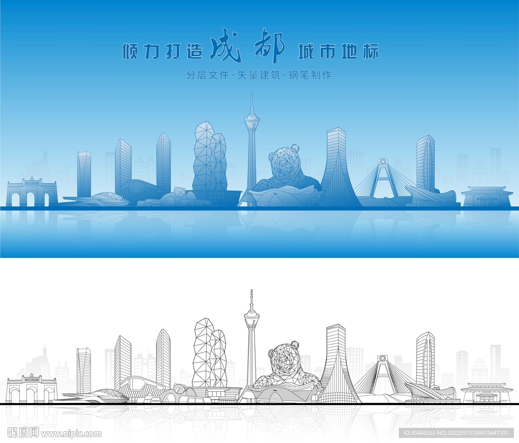 成都地标建筑四川成都城市剪影