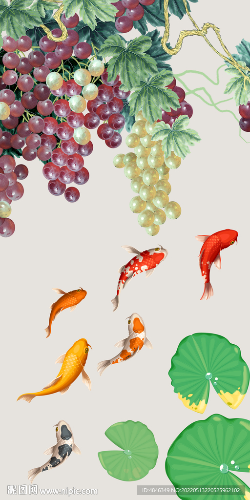 葡萄花鸟紫气东来装饰画
