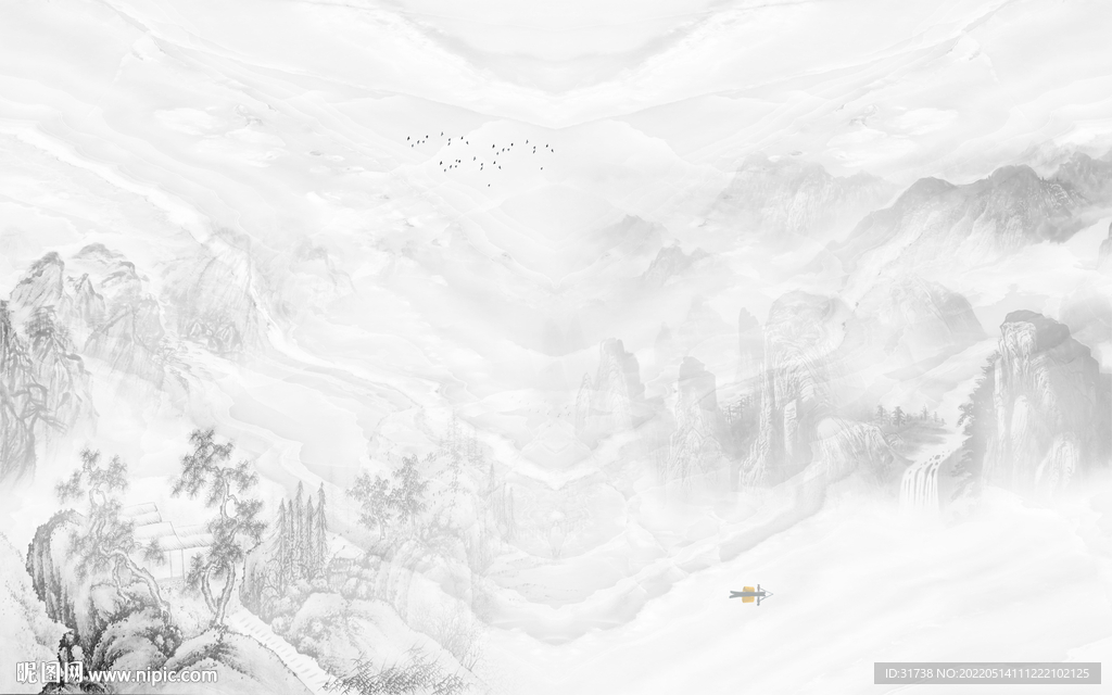 高山流水山水新中式背景墙