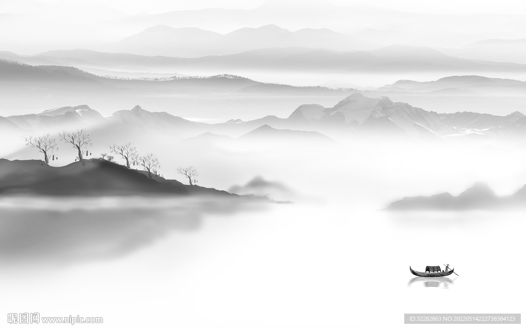 水墨灰色风景山水 TIF分层