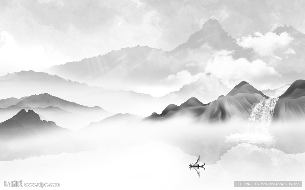 新款灰色意境山水 TIF分层