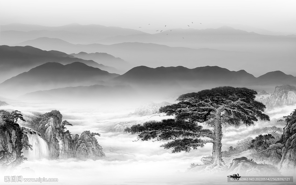 最新灰色意境山水 TIF分层