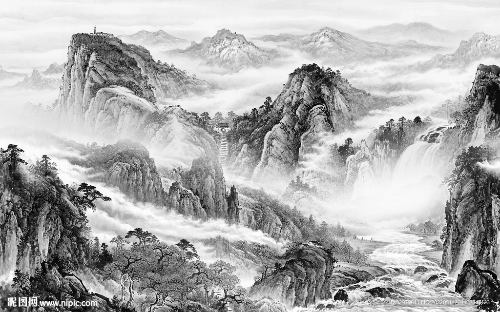 中国风客厅画山水图 tif分层