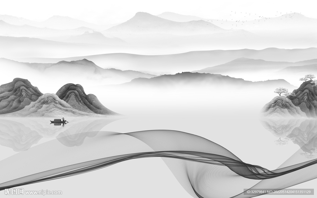 新上架背景中式山水 tif分层