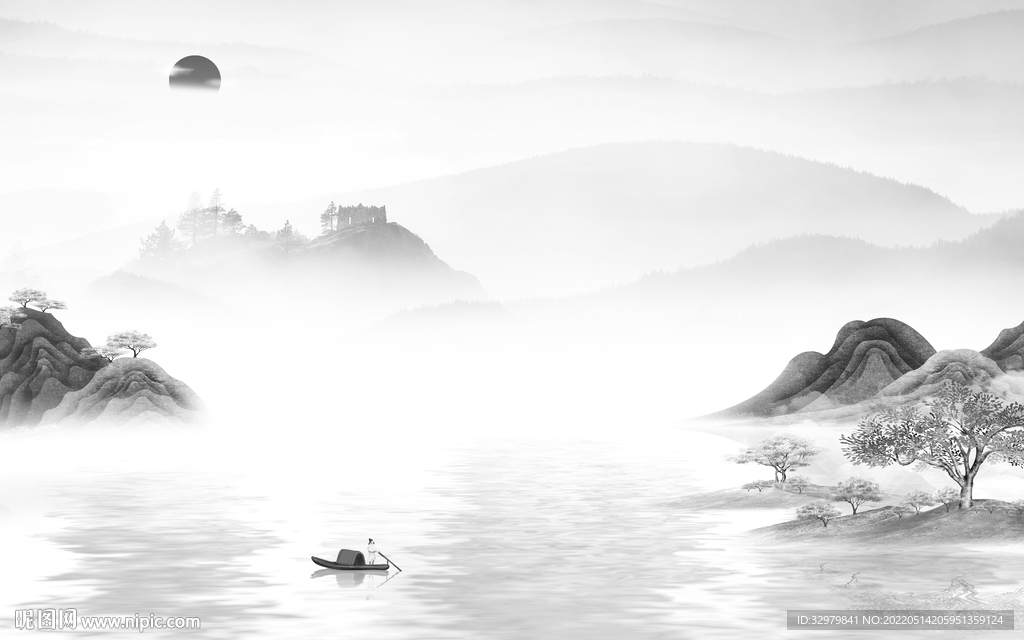 水墨背景中式山水 tif分层