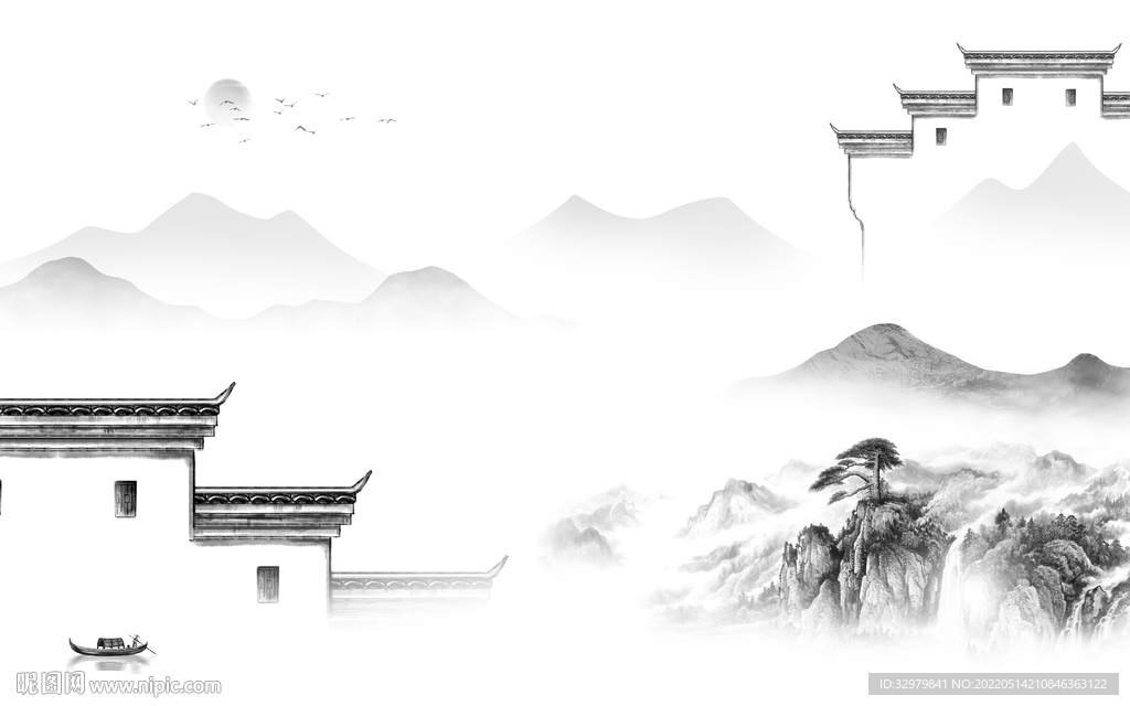 徽派 背景中式山水 tif分层