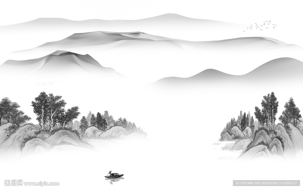 高端 背景中式山水 tif分层