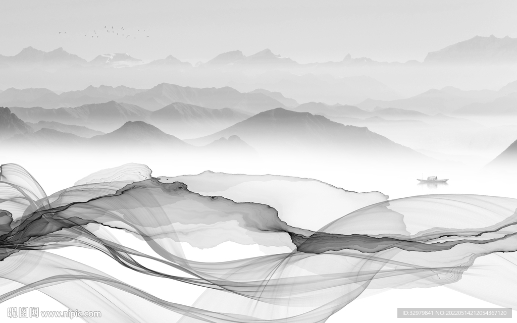 高档 背景中式山水 tif分层