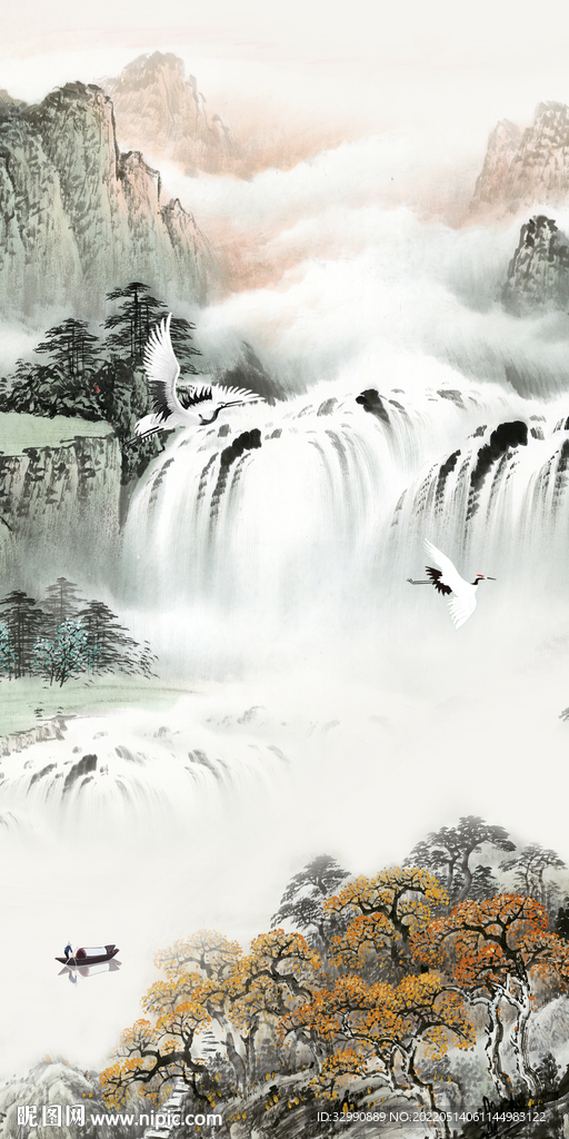 中国风中式玄关山水 Tif分层