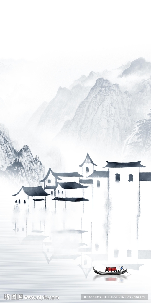 江南中式玄关山水 Tif分层