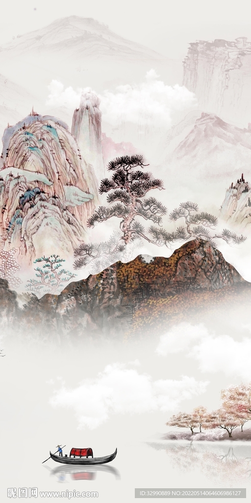 高档墙画玄关山水 TIF分层