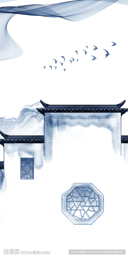 徽派玄关风景山水 TIF分层