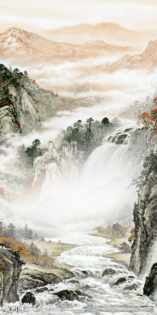 国画 墙画玄关山水 TIF分层