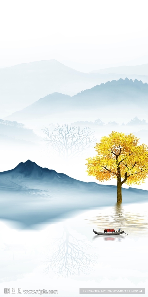 新中式墙画玄关山水 TIF分层