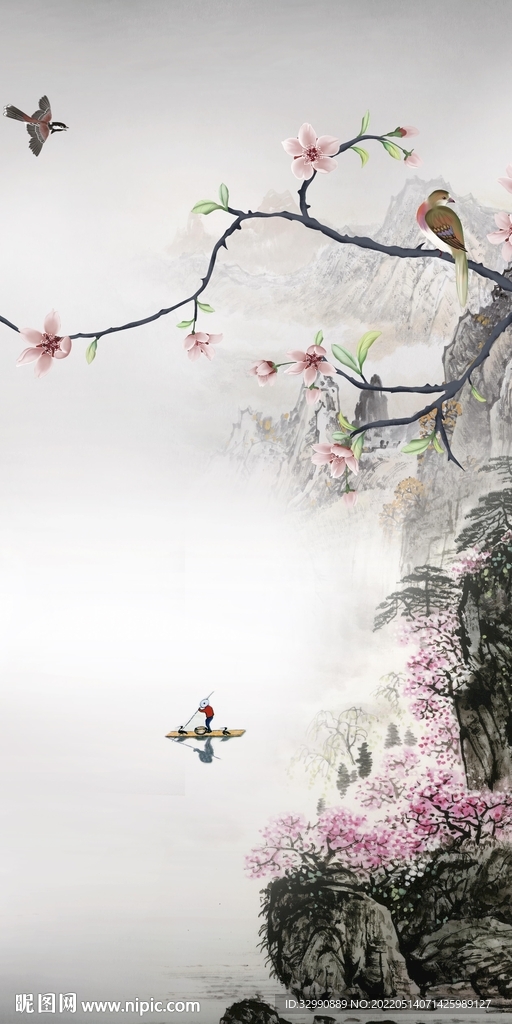 花鸟 墙画玄关山水 TIF分层