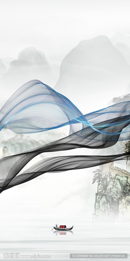 高清 墙画玄关山水 TIF分层