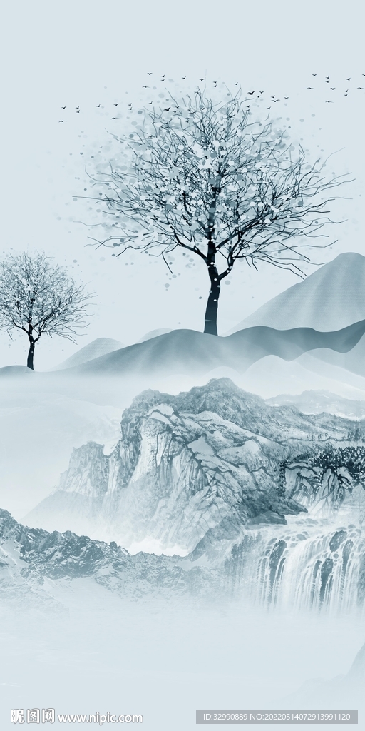 现代墙画玄关山水 TIF分层