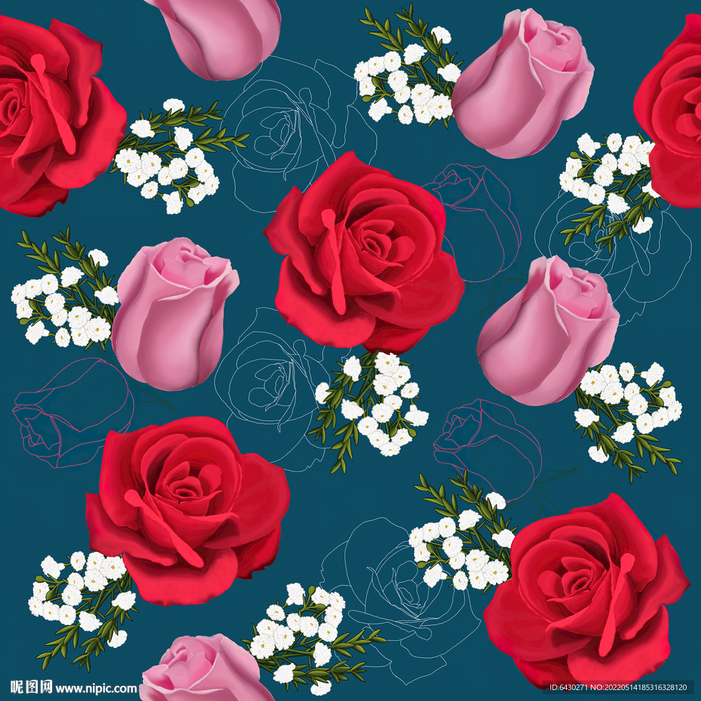 玫瑰花印花无缝循环图