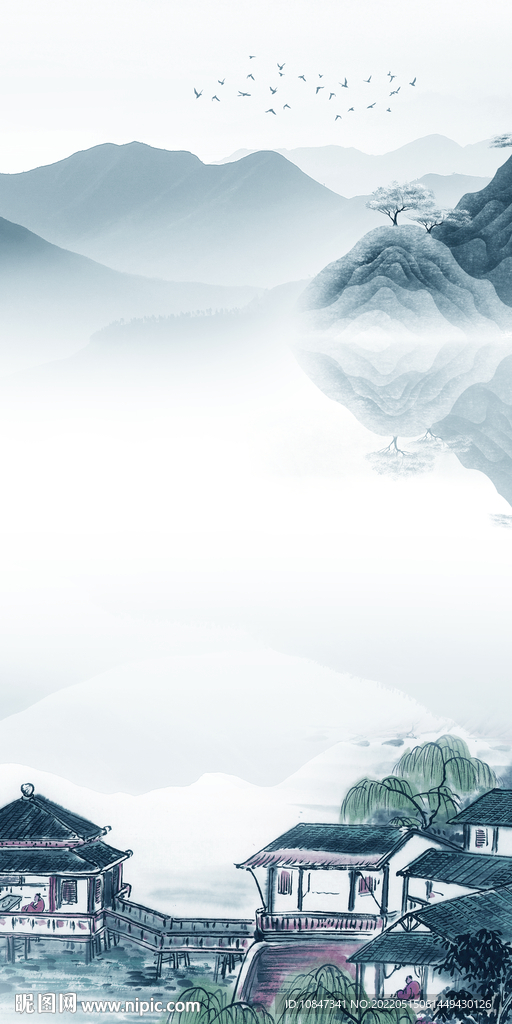 水墨高端玄关墙画 TIF分层
