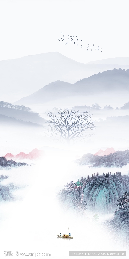别墅意境玄关墙画 TIF分层