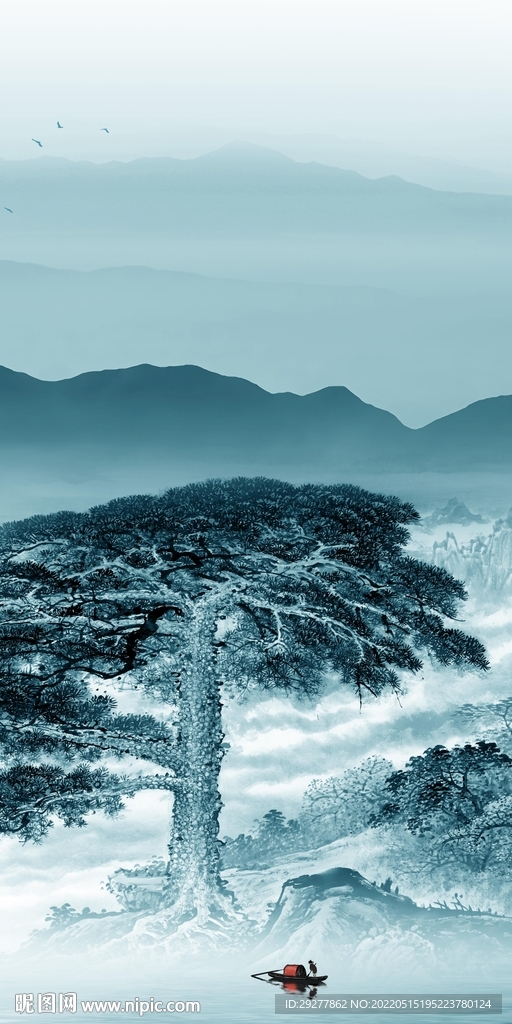 蓝色 山水新款玄关 TIF分层