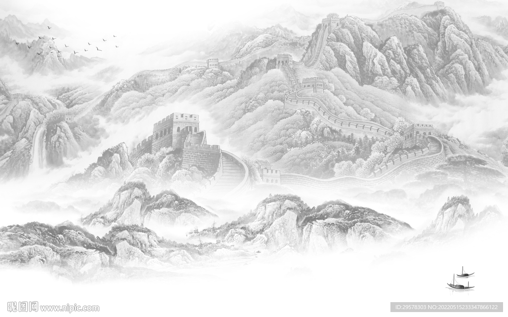 新品 高清山水墙画 TIF分层