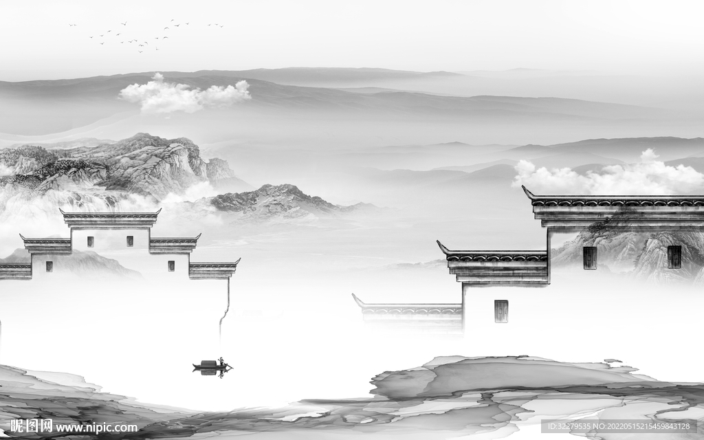 徽派高端灰色山水 TiF分层