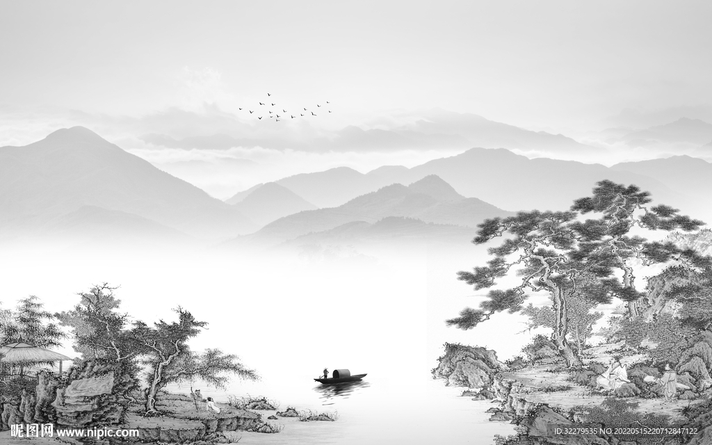 中国风高端灰色山水 TiF分层