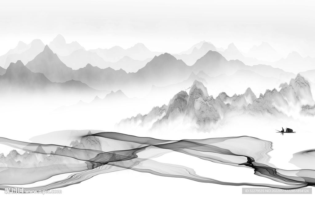 线条 高端灰色山水 TiF分层