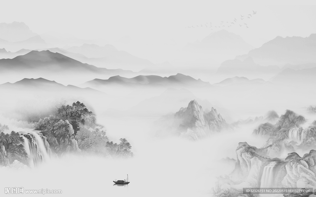 爆款客厅风景山水 tif分层