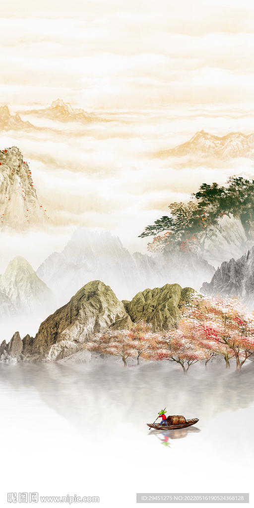 背景墙山水意境玄关 tif分层